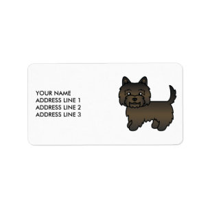 Mörk brindle Cairn Terrier Söt Tecknad Hund & Text Adressetikett