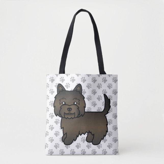 Mörk brindle Cairn Terrier Söt Tecknad Hund Tygkasse (Framsida)
