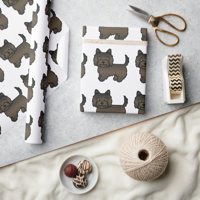 Mörk Brindle Cairn Terrier Tecknad hund Mönster Presentpapper (Hantverk)