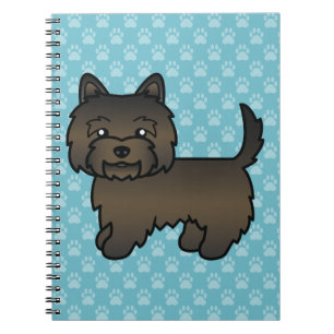 Mörk brindle Cairn Terrier Tecknad Hund På Blå Bak Anteckningsbok