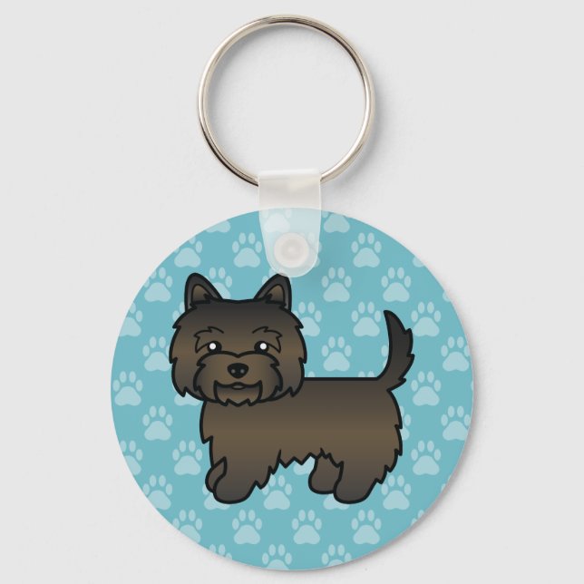 Mörk brindle Cairn Terrier Tecknad Hund Ritning Nyckelring (Framsida)