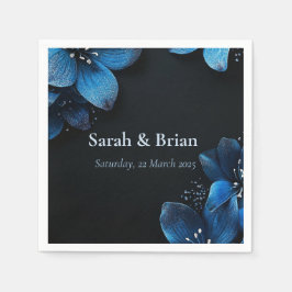 Mörk bröllop napkins glitter blåa blommor pappersservett