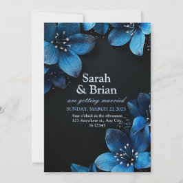 Mörk bröllopsinbjudan glitter blåa blommor inbjudningar