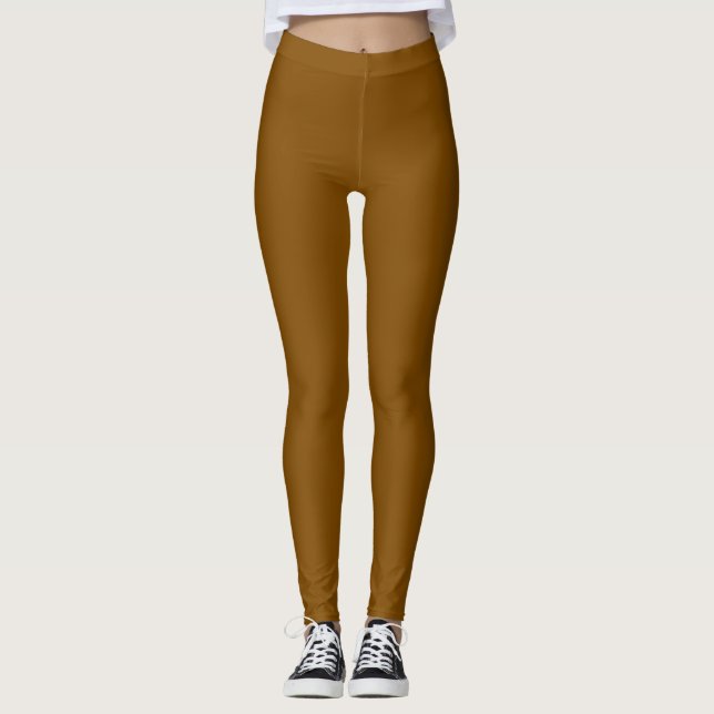 Mörk Brons Färg Enhetlig Slät Leggings (Framsida)