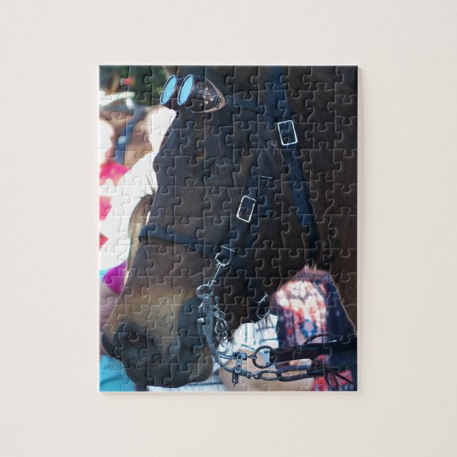 Mörk Brown Arabian Horse med glasögon Pussel (Vertikal)