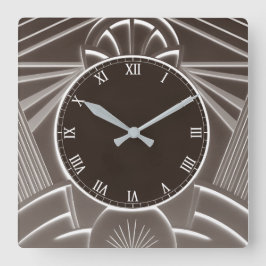 Mörk Brown Art Deco Clock - Snyggt Abstrakt Linjer Fyrkantig Klocka