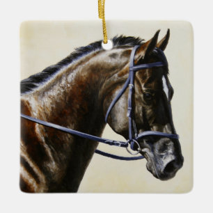 Mörk Brown Bay Trakehner Dressage Horse Julgransprydnad Keramik
