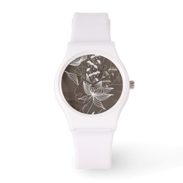 Mörk Brown-Blommönster Armbandsur (Framsida)