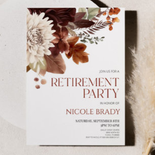 Mörk Brown Burgundy Blommigt Flower Pension Party Inbjudningar