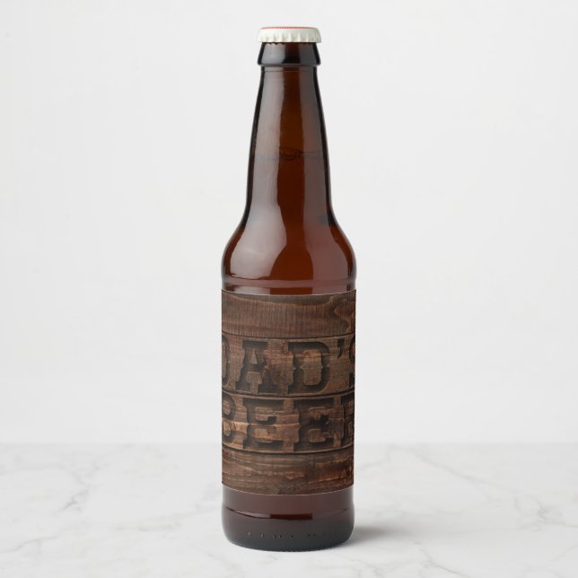 Mörk Brown Carved Wood Pappa Beer Ölflaska Etikett (Framsida)