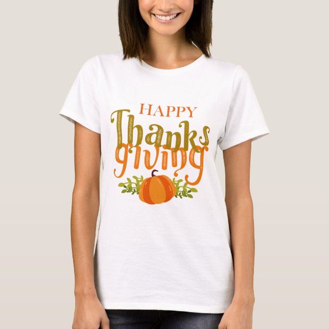 Mörk Brown Fall Happy thanksgiving Gult Pumpkin T Shirt (Framsida)