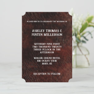 Mörk Brown Faux Leather Bröllop Inbjudningar