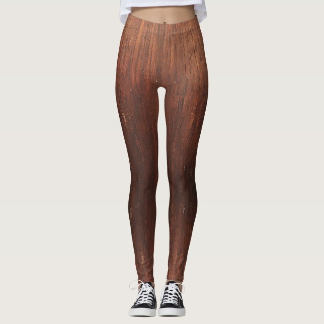 Mörk Brown Faux Wood Leggings (Framsida)