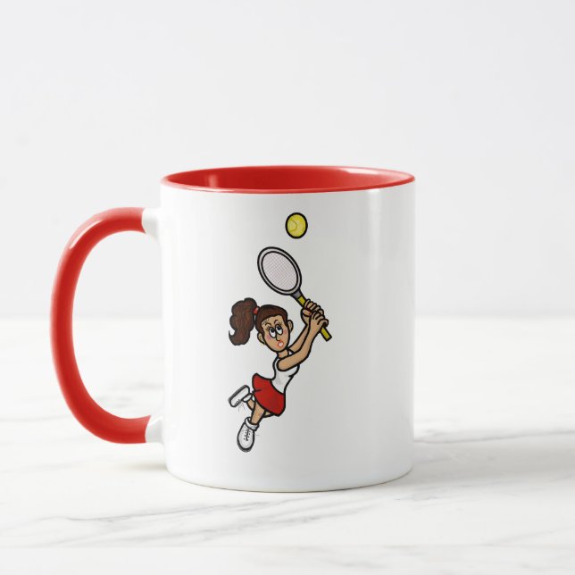 Mörk Brown Hair Female Tennis Player Mugg (Vänster)