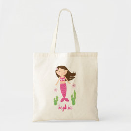 Mörk Brown Hair Little Sjöjungfru Girl Tygkasse