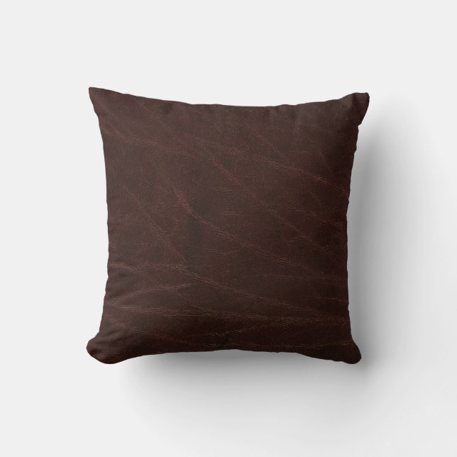 Mörk Brown Leather Kudde (Framsida)