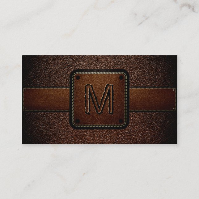 Mörk Brown Leather Titta Brown Monogram Visitkort (Framsida)
