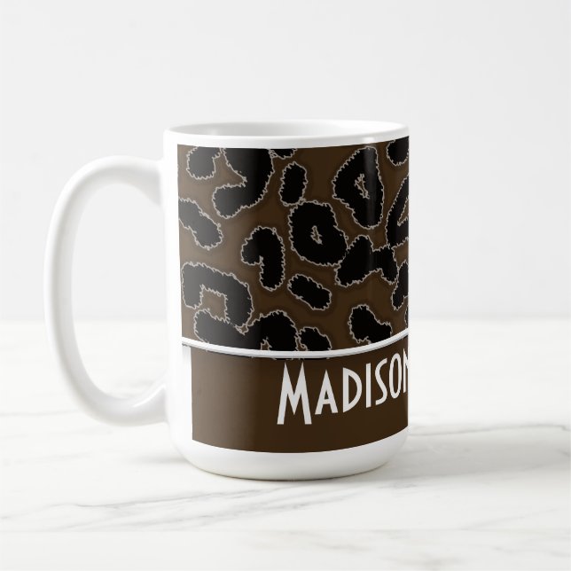 Mörk Brown Leopard Animal Print. Personlig Kaffemugg (Vänster)