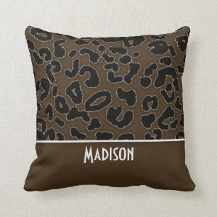 Mörk Brown Leopard Animal Print; Personlig Kudde