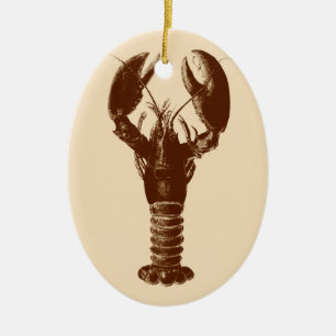 Mörk Brown Lobster på Light Beige Julgransprydnad Keramik