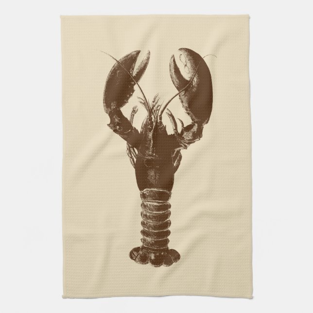 Mörk Brown Lobster på Light Beige Kökshandduk (Vertikal)