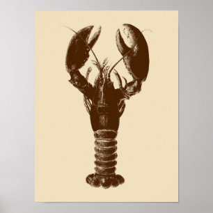 Mörk Brown Lobster på Light Beige Poster