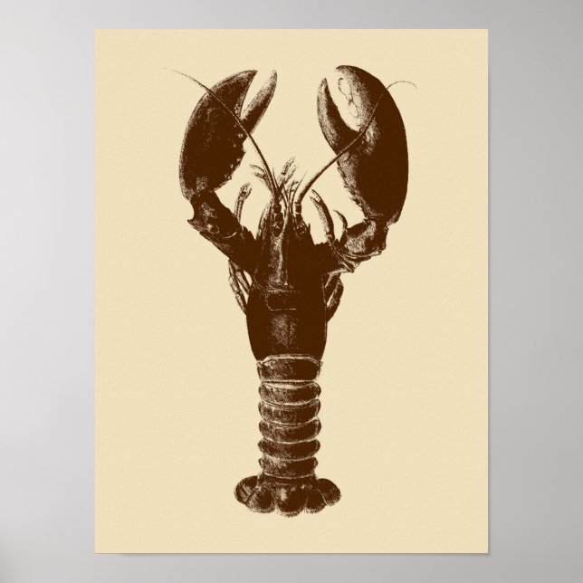 Mörk Brown Lobster på Light Beige Poster (Framsidan)