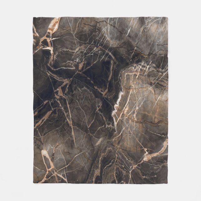 Mörk Brown Marble Guld Veins Fleecefilt (Framsidan)