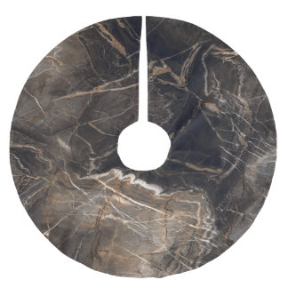 Mörk Brown Marble Guld Veins Julgransmatta Borstad Polyester
