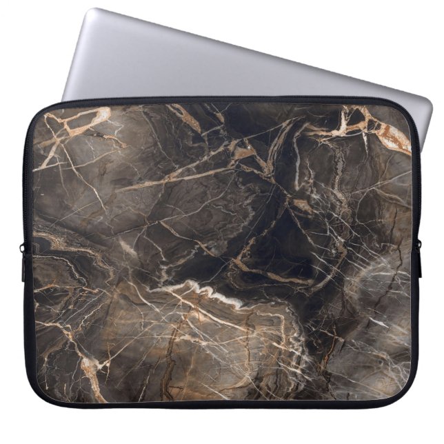 Mörk Brown Marble Guld Veins Laptop Fodral (Framsidan)