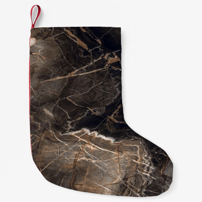 Mörk Brown Marble Guld Veins Liten Julstrumpa (Framsidan)