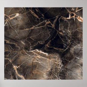 Mörk Brown Marble Guld Veins Poster
