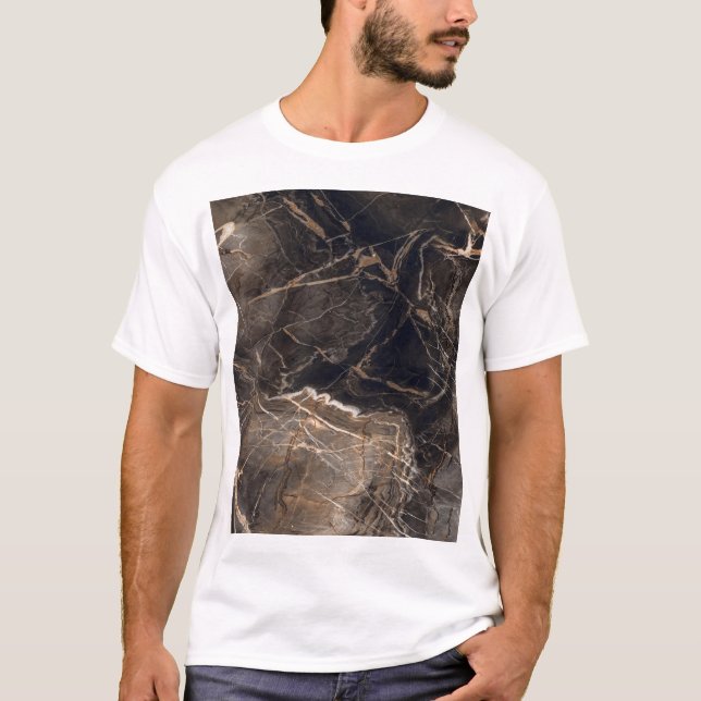 Mörk Brown Marble Guld Veins T Shirt (Framsida)
