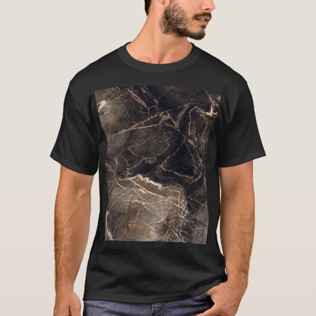 Mörk Brown Marble Guld Veins T Shirt (Framsida)