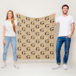 Mörk Brown Monogram Mönster Tan Fleecefilt
