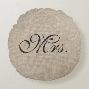 Mörk Brown, mrs Burlap Round Dekorativ kudde