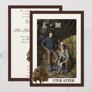 Mörk Brown Oak Träd fotobröllopsinbjudan Inbjudningar