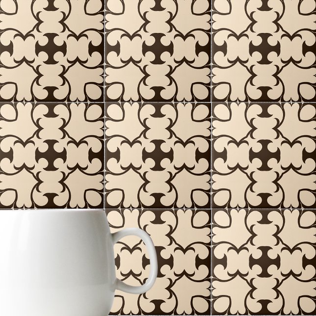 Mörk Brown och Cream Moroccan Geometric Mönster Kakelplatta (Skapare uppladdad)
