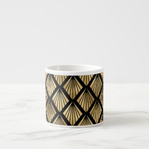 Mörk Brown och Guld Art Deco mönstrad Espressomugg