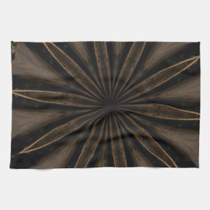 Mörk Brown Rustic Kaleidoscopic Flower Art Kökshandduk