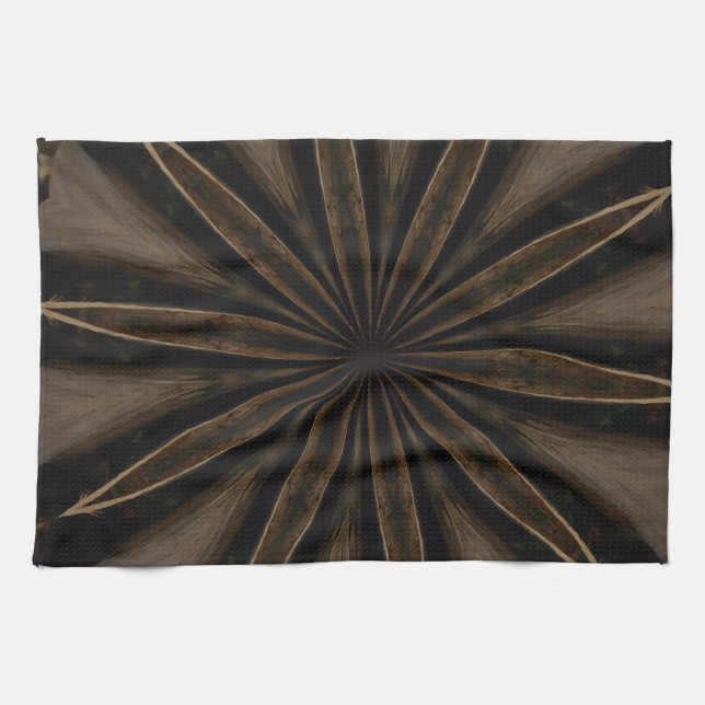 Mörk Brown Rustic Kaleidoscopic Flower Art Kökshandduk (Horisontell)