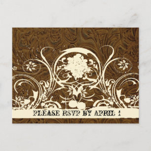 Mörk Brown Tooled Leather OSA Inbjudan Vykort