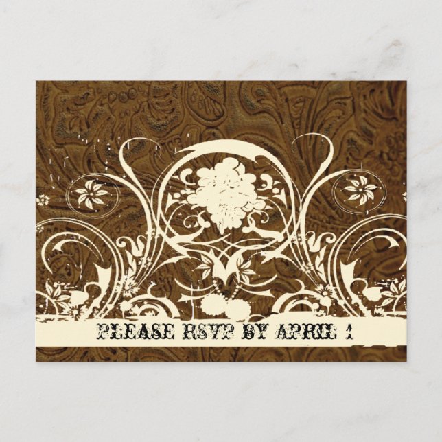 Mörk Brown Tooled Leather OSA Inbjudan Vykort (Framsida)