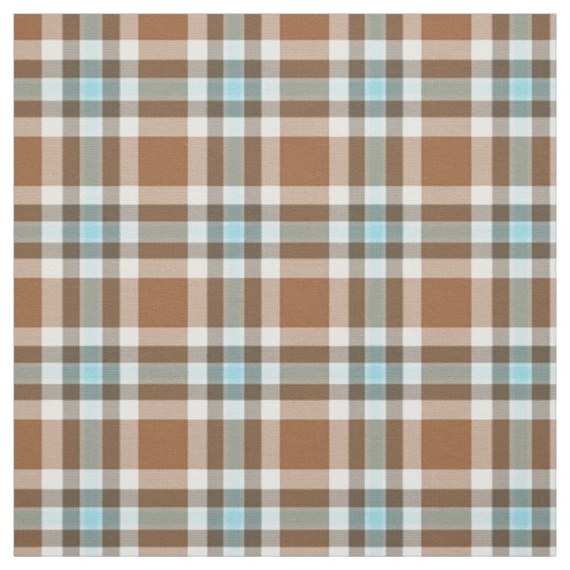 Mörk Brown Turquoise Blue Tartan Squares Mönster Tyg (Provkarta)