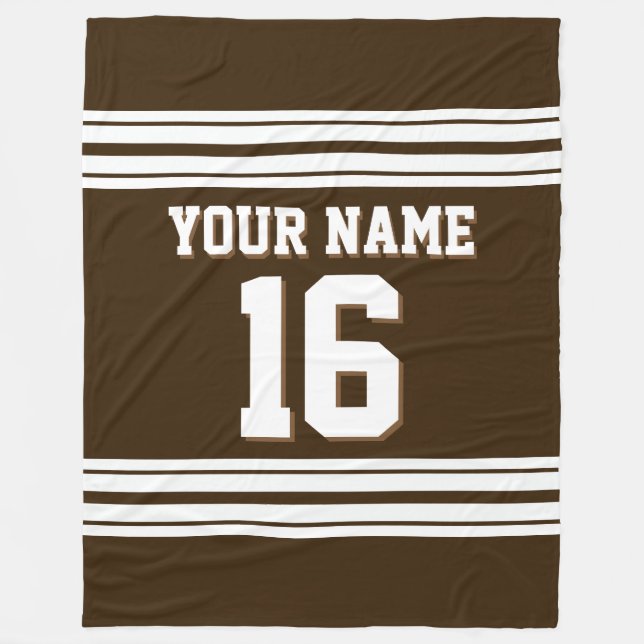 Mörk Brown White Sports Jersey Fleecefilt (Framsidan)