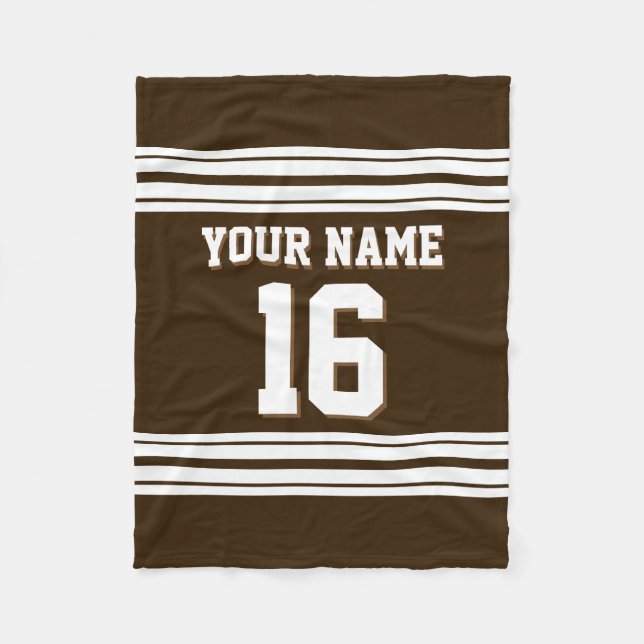 Mörk Brown White Sports Jersey Fleecefilt (Framsidan)
