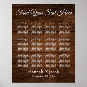 Mörk Brown Wood, bröllop, sittdiagram Poster