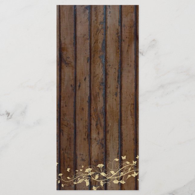 Mörk Brown Wood Bröllopsprogram Menu Program (Framsida)