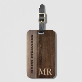 Mörk Brown Wood Design | Monogram Bagagebricka