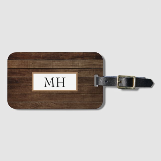 Mörk Brown Wood Design | Monogram Bagagebricka (Framsida horisontal)